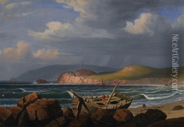 A Wreck On The Coast Of New England Oil Painting - Fitz Henry Lane