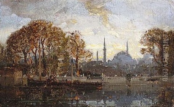 Debarcadere A Istanbul En Automne Oil Painting - Henri Duvieux