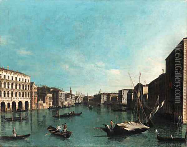 The Grand Canal, Venice, looking south from the Palazzi Foscari and Moro-Lin to the Church of Santa Maria della Carita Oil Painting - (Giovanni Antonio Canal) Canaletto