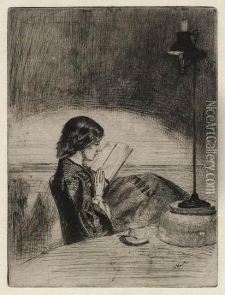 Reading By Lamp Light Oil Painting - James Abbott McNeill Whistler