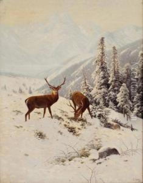 Zur Winterzeit Im Otztal Bei Oberstdorf - Wintermorgen Oil Painting - Ludwig Sckell