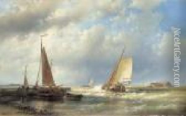 Dutch Barges At The Mouth Of An Estuary Oil Painting - Abraham Hulk Jun.