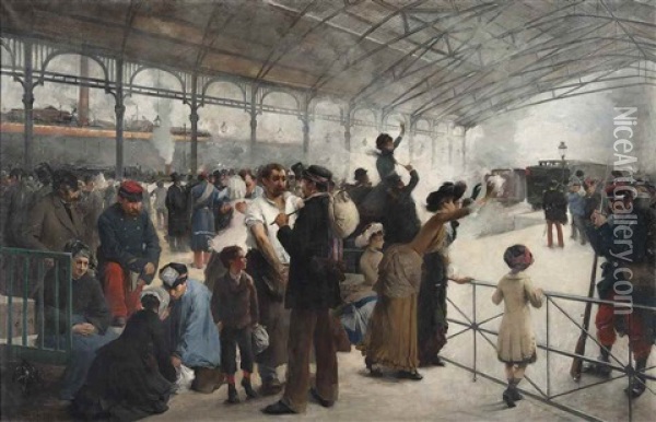 Le Depart, Gare D'austerlitz, Paris Oil Painting - Paul Louis Delance