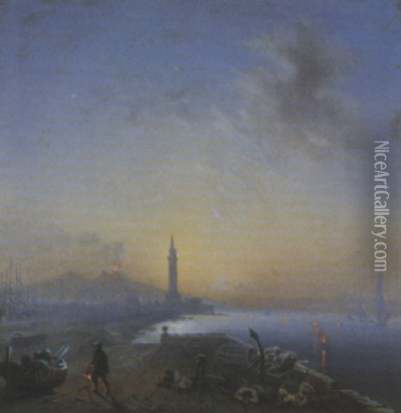 Nachtliche Hafen In Neapel Oil Painting - Auguste-Etienne-Francois Mayer