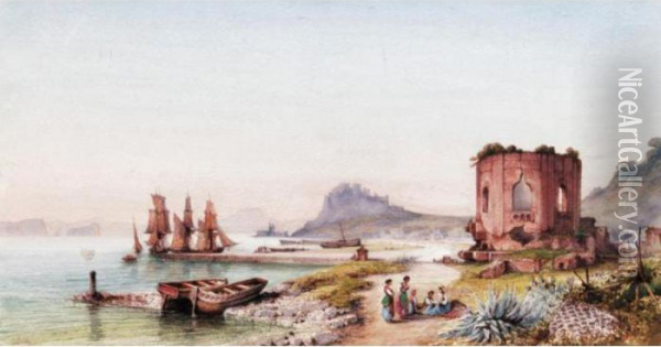 Coastal Landscape With Figures Oil Painting - Gabriele Carelli