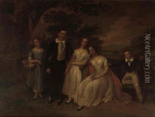 A Group Portrait Of Five Of The Children Of Major Horatio Nelson Noble Oil Painting - James Leakey