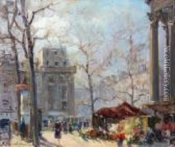 Marche Aux Fleurs, Place De La Madeleine Oil Painting - Georges Lapchine