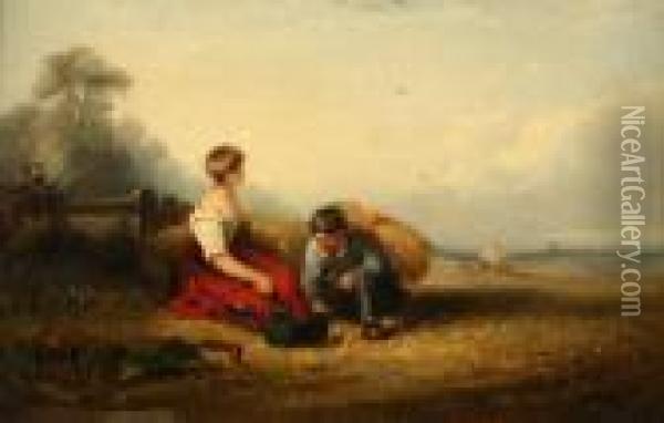 Ahead Of The Hay Cart - Landscape With Figures Oil Painting - William Frederick Witherington