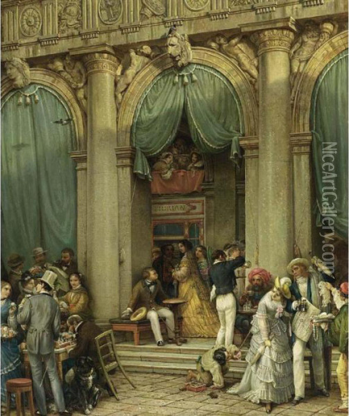At The Cafe Florian, Venice Oil Painting - Friedrich Nerly