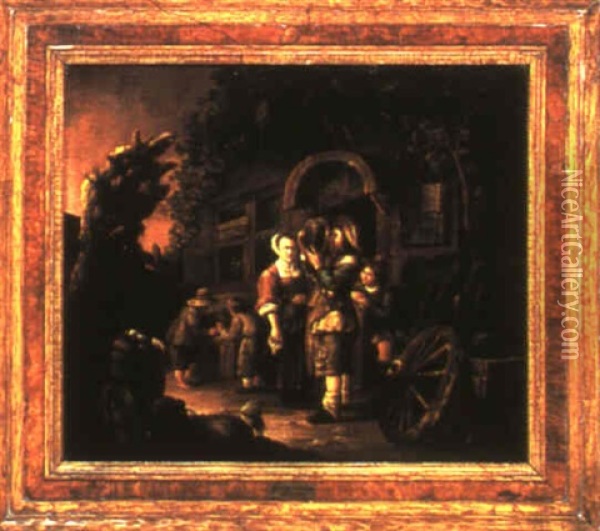 Country Folk Outside An Inn Oil Painting - Cornelis Dusart