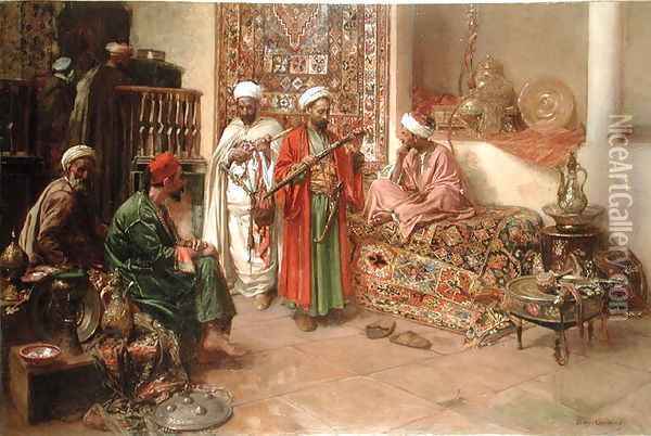 Arabs in an Interior Oil Painting - Benjamin Jean Joseph Constant