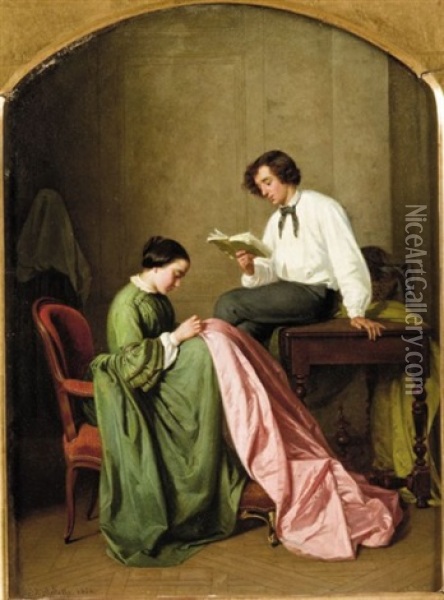Les Jeunes Maries Oil Painting - Leon-Joseph Billotte
