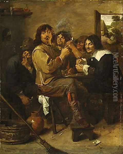 The Smokers probably ca 1636 Oil Painting - Adriaen Brouwer