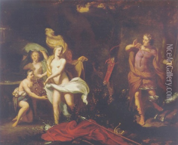 Diana And Her Nymphs Surprised By Actaeon Oil Painting - Gerard Hoet the Elder