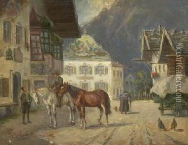 Vor Dem Gasthaus Oil Painting - Ludwig Muller-Cornelius