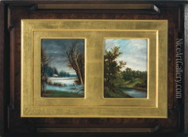 Early Morning (+ A Landscape With Stream; 2 Works In 1 Frame) Oil Painting - Bruce Crane