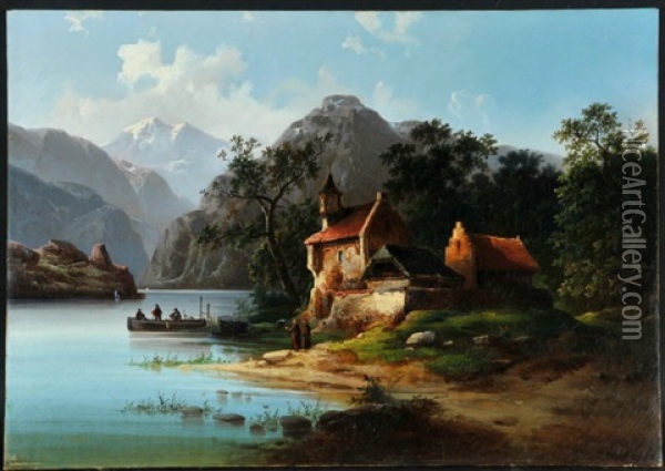 Kapelle Und Fischerboot Am Vierwaldstattersee Oil Painting - Josef Schoyerer