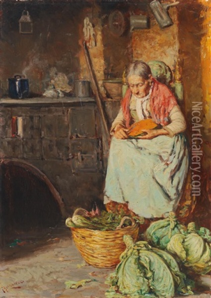 In The Kitchen Oil Painting - Giuseppe Giardiello