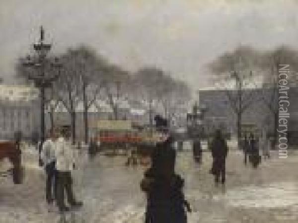 A Winter's Day On Kongens Nytorv, Copenhagen Oil Painting - Paul-Gustave Fischer