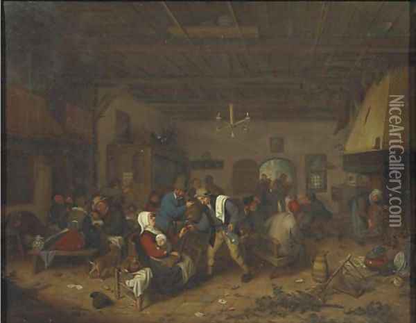 Peasants drinking and conversing in an inn Oil Painting - Adriaen Jansz. Van Ostade
