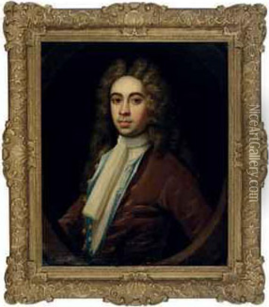 Portrait Of A Gentleman Wearing A Brown Coat Oil Painting - Sir Godfrey Kneller