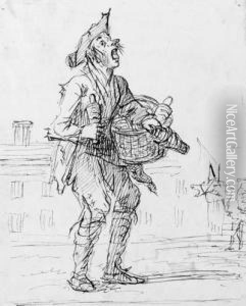 Study Of A Street Crier, With A Donkey Oil Painting - Henry William Bunbury