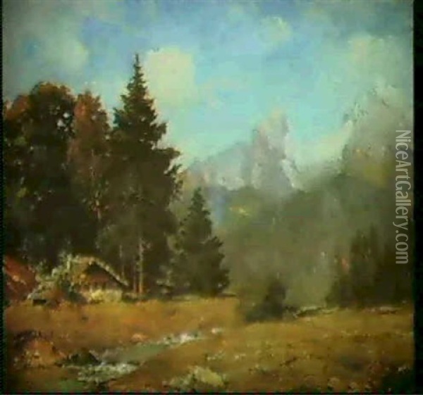 Blick Auf Den Watzmann Oil Painting - Oskar Leu