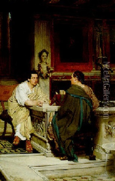 A Chat Or The Discourse Oil Painting - Sir Lawrence Alma-Tadema