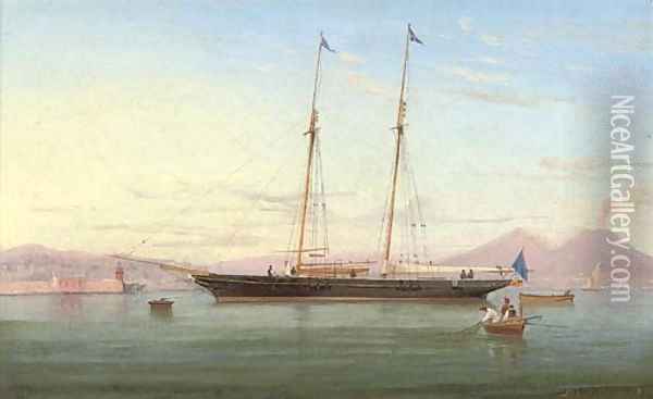 A British racing schooner lying off Naples Oil Painting - de Simone Tommaso