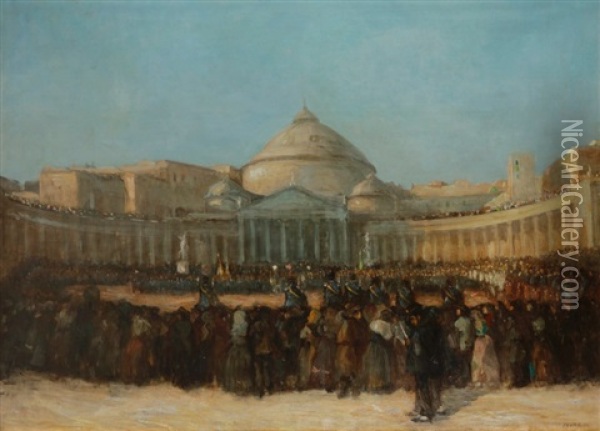 Naples, Piazza Del Plebiscito, 1864 Oil Painting - Victor-Amedee Faure