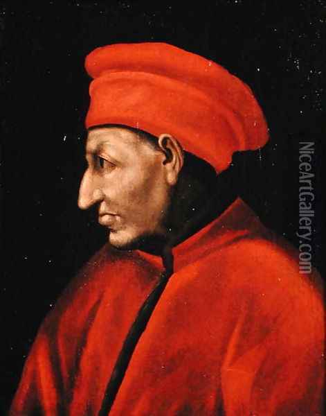 Portrait of Cosimo deMedici II Vecchio 1389-1463 copied from Jacopo Pontormo 1494-1557 painting of 1518 Oil Painting - Alessandro Pieroni