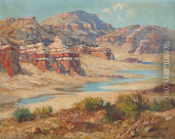 River Running Through A Desert Landscape Oil Painting - Christian Siemer