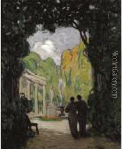 Deux Femmes Dans Un Parc Oil Painting - Maurice Chabas