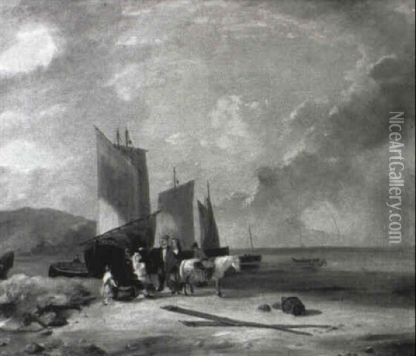 Figures Along The Coast Oil Painting - William Collins