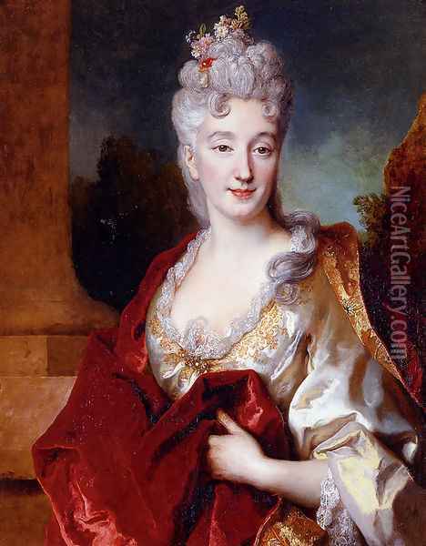 Portrait Of A Lady, Said To Be The Comtesse De Courcelles Oil Painting - Nicolas de Largillierre