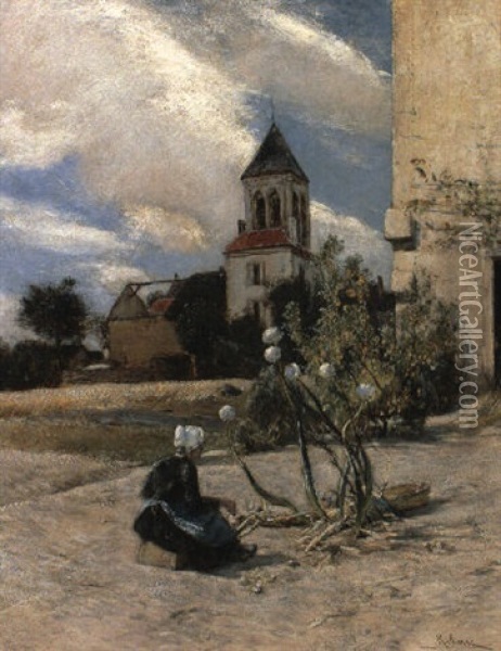 Kirchturm In Der Champagne Oil Painting - Rudolf Ribarz