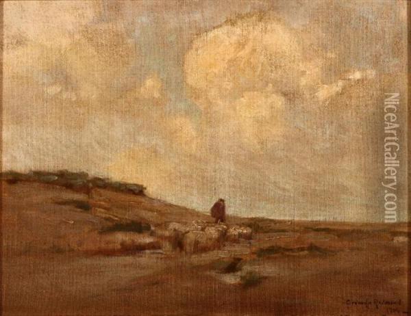 Shepherd With Sheep Oil Painting - Granville Redmond