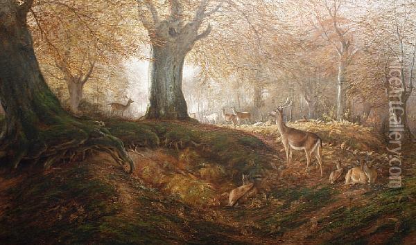 Through The Coverts Of The Deer Oil Painting - William Snr Luker