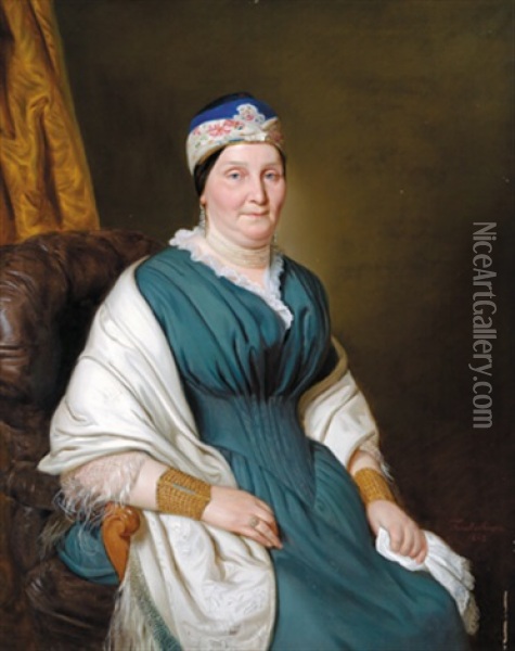Portrait Einer Frau In Tracht Oil Painting - Johann Frankenberger