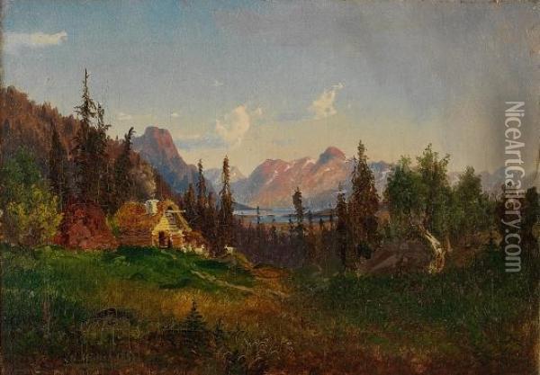 Fjellgard Med Kvinne Og Geiter 1851 Oil Painting - Morten Muller