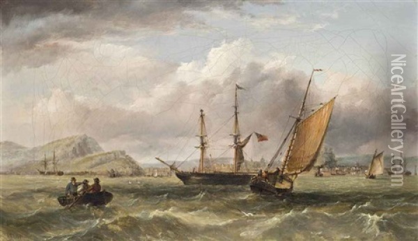 Shipping In A Stiff Breeze Off The Entrance To The Harbour At Scarborough Oil Painting - Henry Redmore