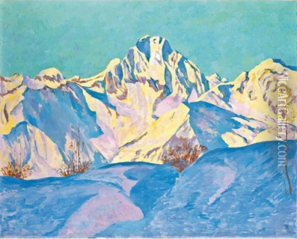 Snow Mountains Oil Painting - Giovanni Giacometti