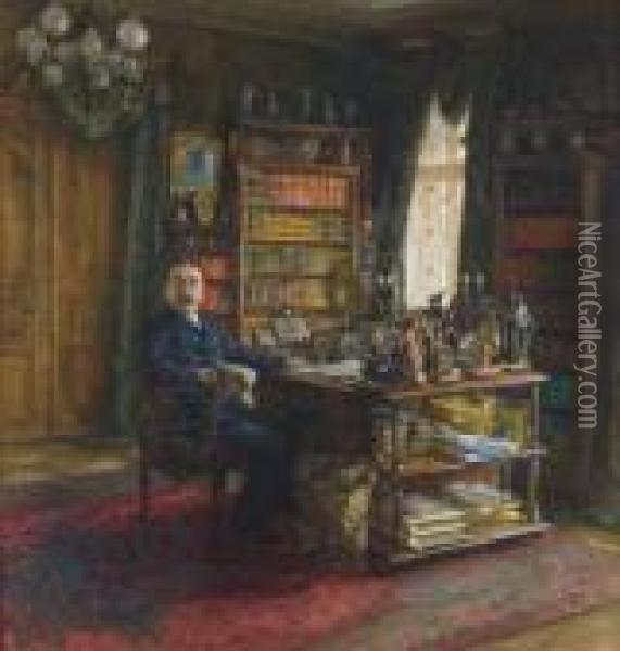 A Connoisseur In His Study Oil Painting - Carl Moll