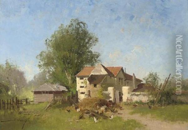 Moulin De Champagny Oil Painting - Eugene Galien-Laloue