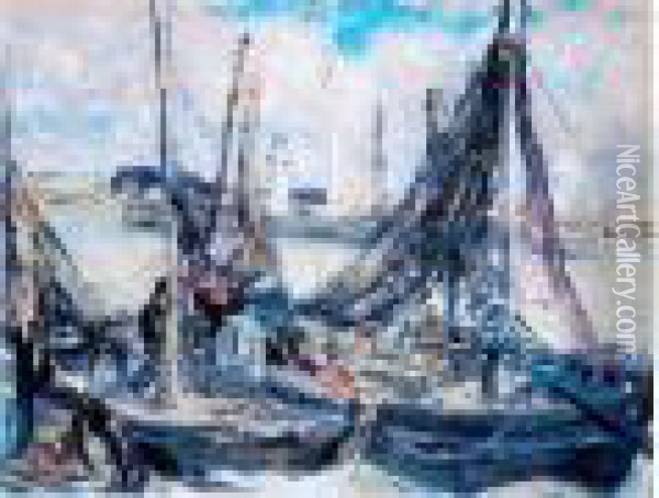 Bateaux De Peche Dans Un Port Oil Painting - Henri Epstein