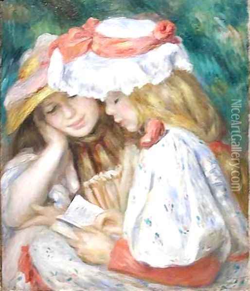 Two Girls Reading Oil Painting - Pierre Auguste Renoir