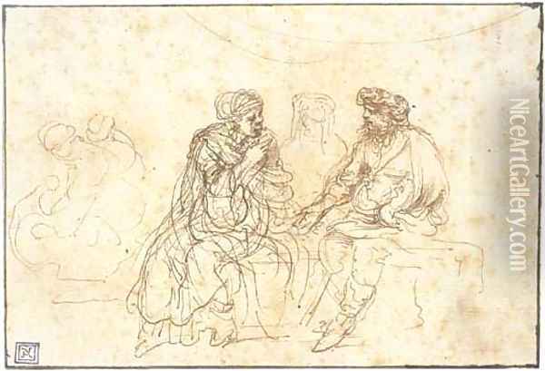 Three figures seated on a bench Oil Painting - Stefano della Bella