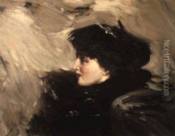 A Portrait Of Lina Cavalieri Oil Painting - Giovanni Boldini