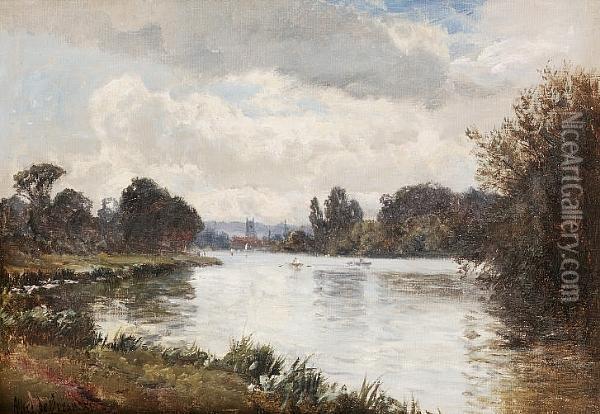 Henley On Thames; Marsh Meadows On The Thames Oil Painting - Alfred de Breanski