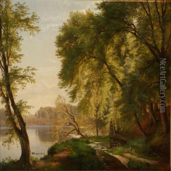 Summer Day At Alake Oil Painting - Carl Frederick Aagaard